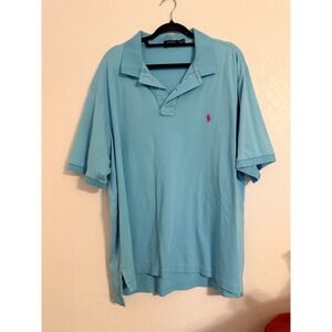 Ralph‎ Lauren Polo Shirt Mens 2XB Big Aqua Blue Short Sleeve Embroidered Logo